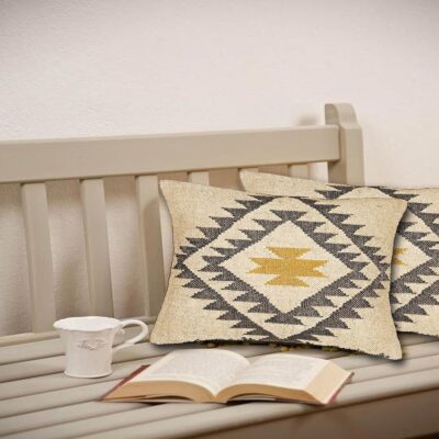 Handmade Wool Jute Cushion Cover - Indian Handloom Comfort, Unique Traditional Fits 18x18 Inch Cushion. Multicolor