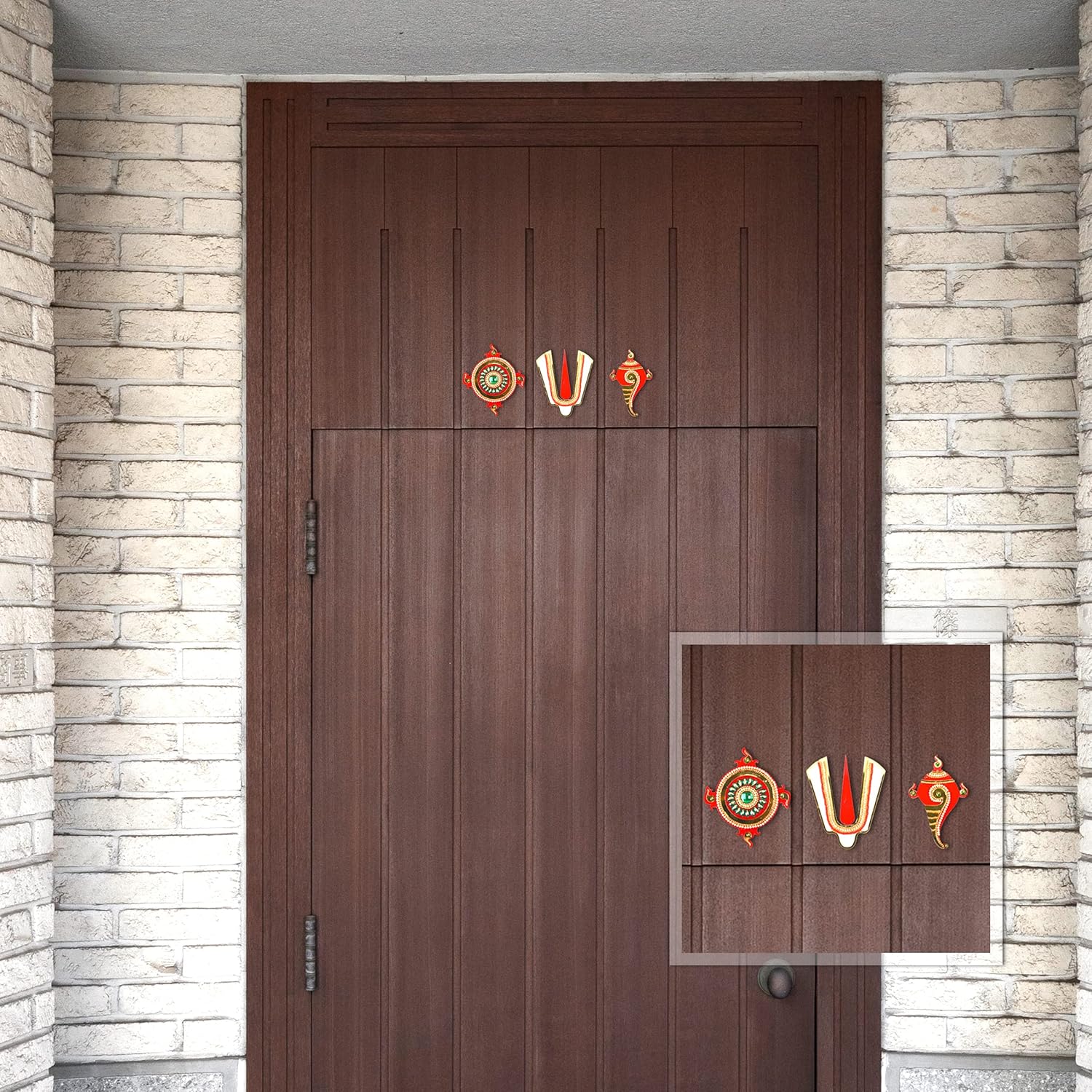 Decorative Shubh Labh Ganesh ji Shankh Chakra Namah of Lord Vishnu Tirupati Balaji Tilak Rangoli for Indian Traditional Festival Decoration Wall Handcrafted Door Temple Home Decor(Size:-4") - Image 2