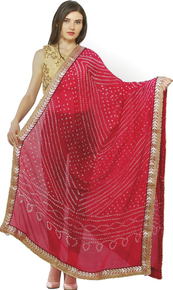 Exotic India Dupatta from Jodhpur with Tie-dye Print and Gota Border - Silk
