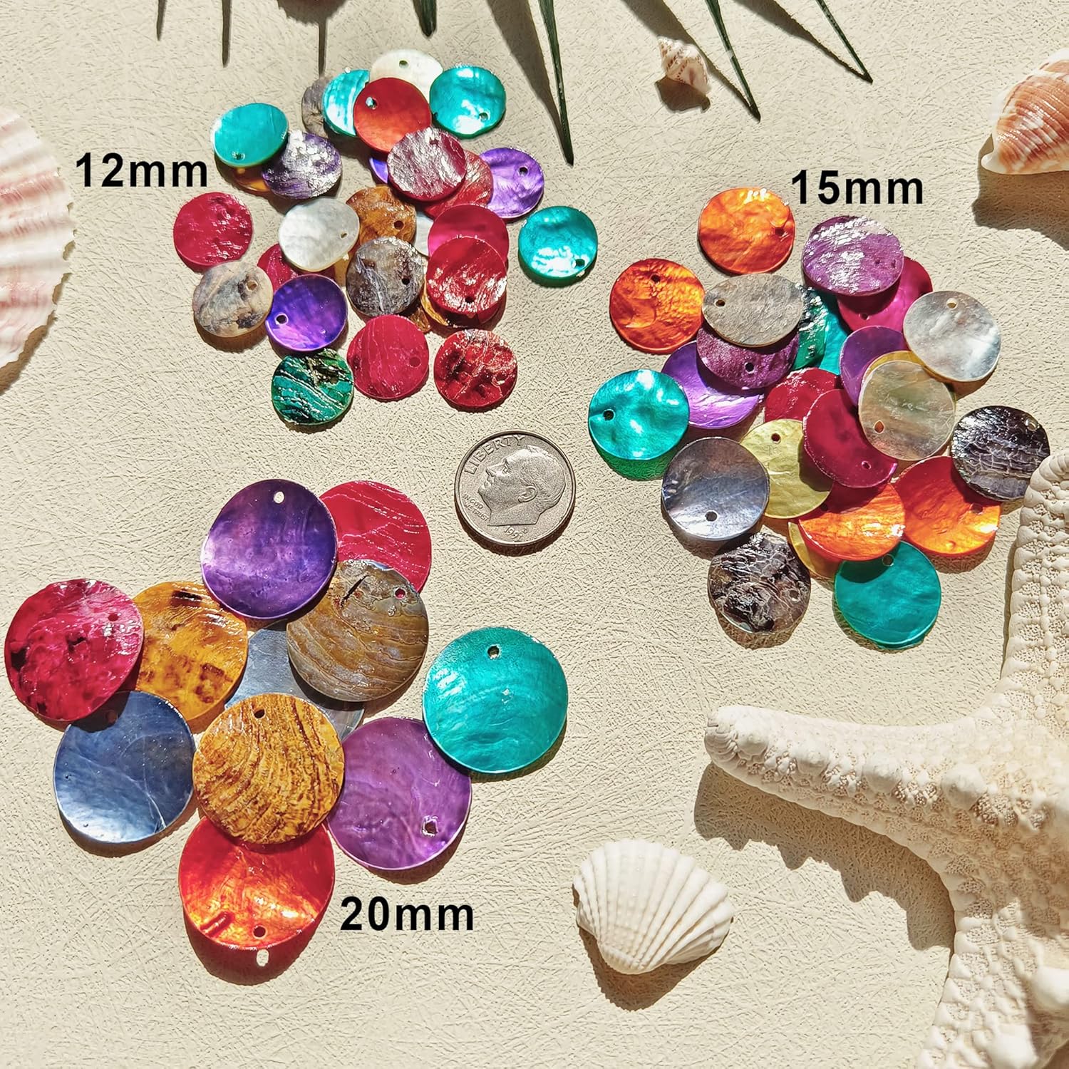 Firstmeet Shell Beads 150pcs Natural 15mm Flat Round Mussel Shell Coin Drop Charm Beads with Iridescent Back for Handcraft Jewelry Making(DIY-1023-Nature-15) - Image 7