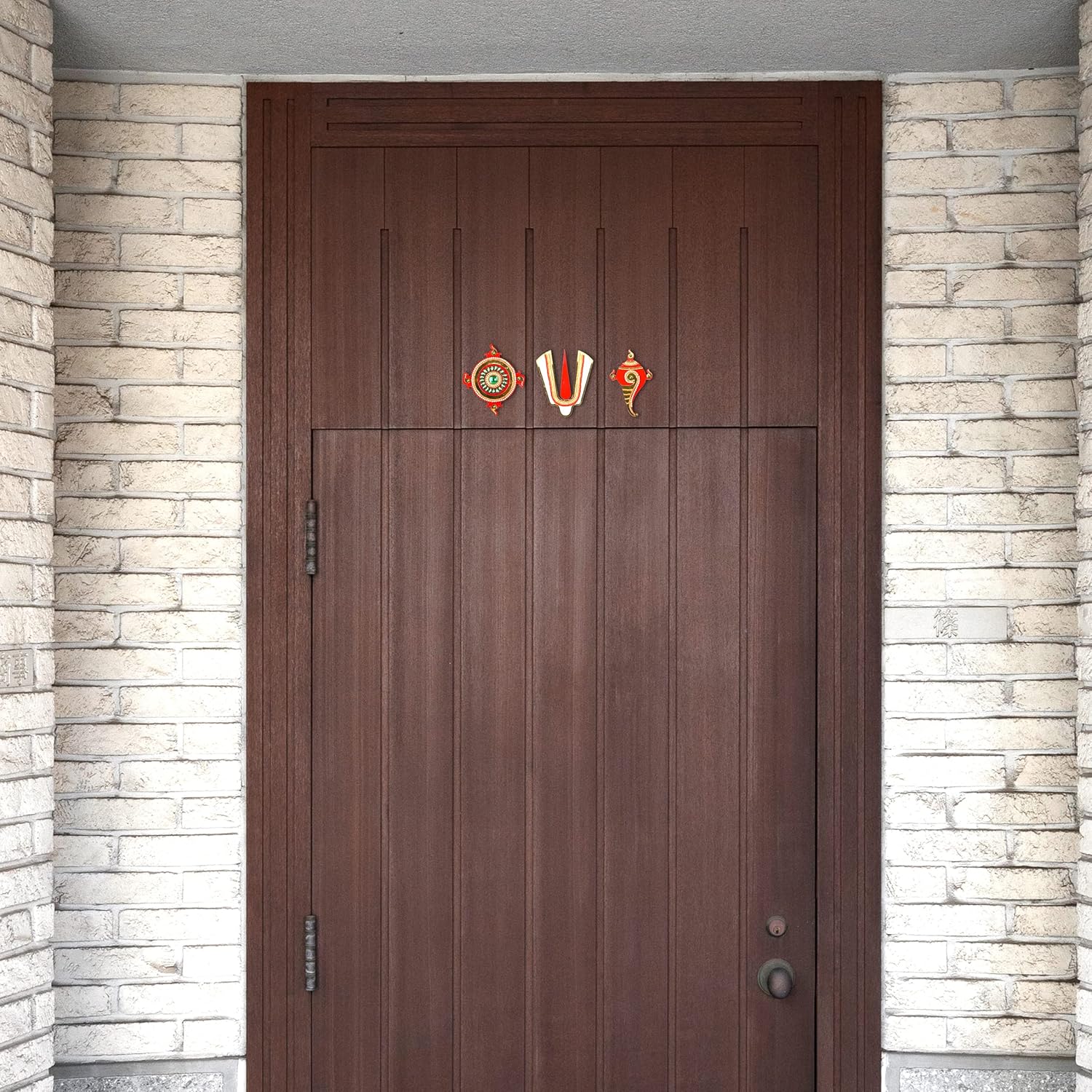 Decorative Shubh Labh Ganesh ji Shankh Chakra Namah of Lord Vishnu Tirupati Balaji Tilak Rangoli for Indian Traditional Festival Decoration Wall Handcrafted Door Temple Home Decor(Size:-4") - Image 3