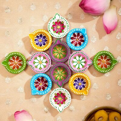 IndoTribe 12Pc Diwali Diyas For Decoration Diwali Decorations For Home Diwali Lights Diwali Decor Diwali Diya Diwali Candle Diwali Gifts For Friends Clay Diya For Diwali Tea Lights Candles Diwali Diya