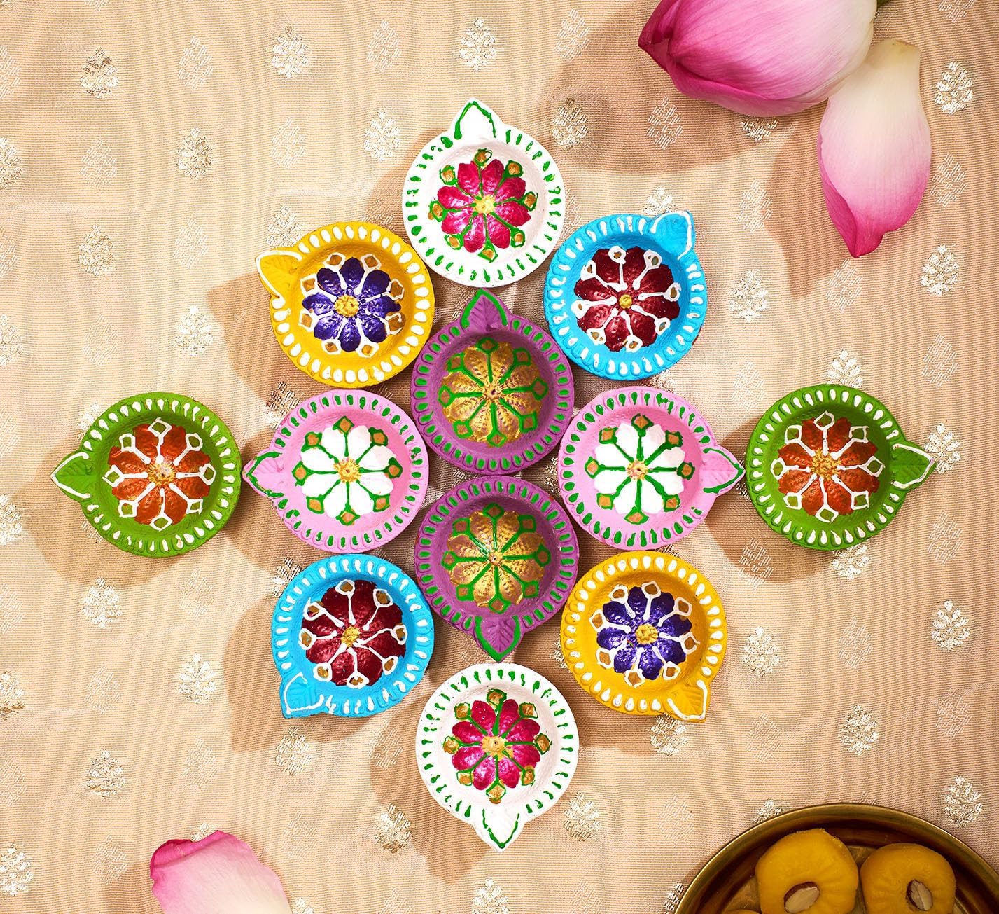 IndoTribe 12Pc Diwali Diyas For Decoration Diwali Decorations For Home Diwali Lights Diwali Decor Diwali Diya Diwali Candle Diwali Gifts For Friends Clay Diya For Diwali Tea Lights Candles Diwali Diya