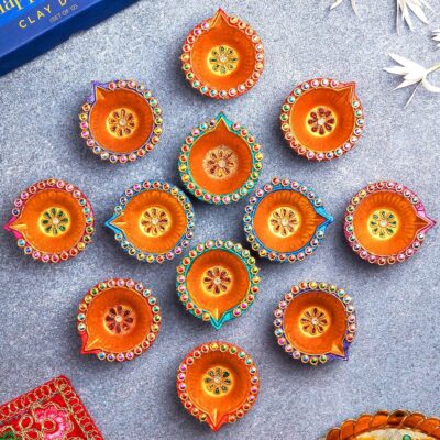 IndoTribe 12Pc Diwali Diyas For Decoration Diwali Decorations For Home Diwali Lights Diwali Decor Diwali Diya Diwali Candle Diwali Gifts For Friends Clay Diya For Diwali Tea Lights Candles Diwali Diya