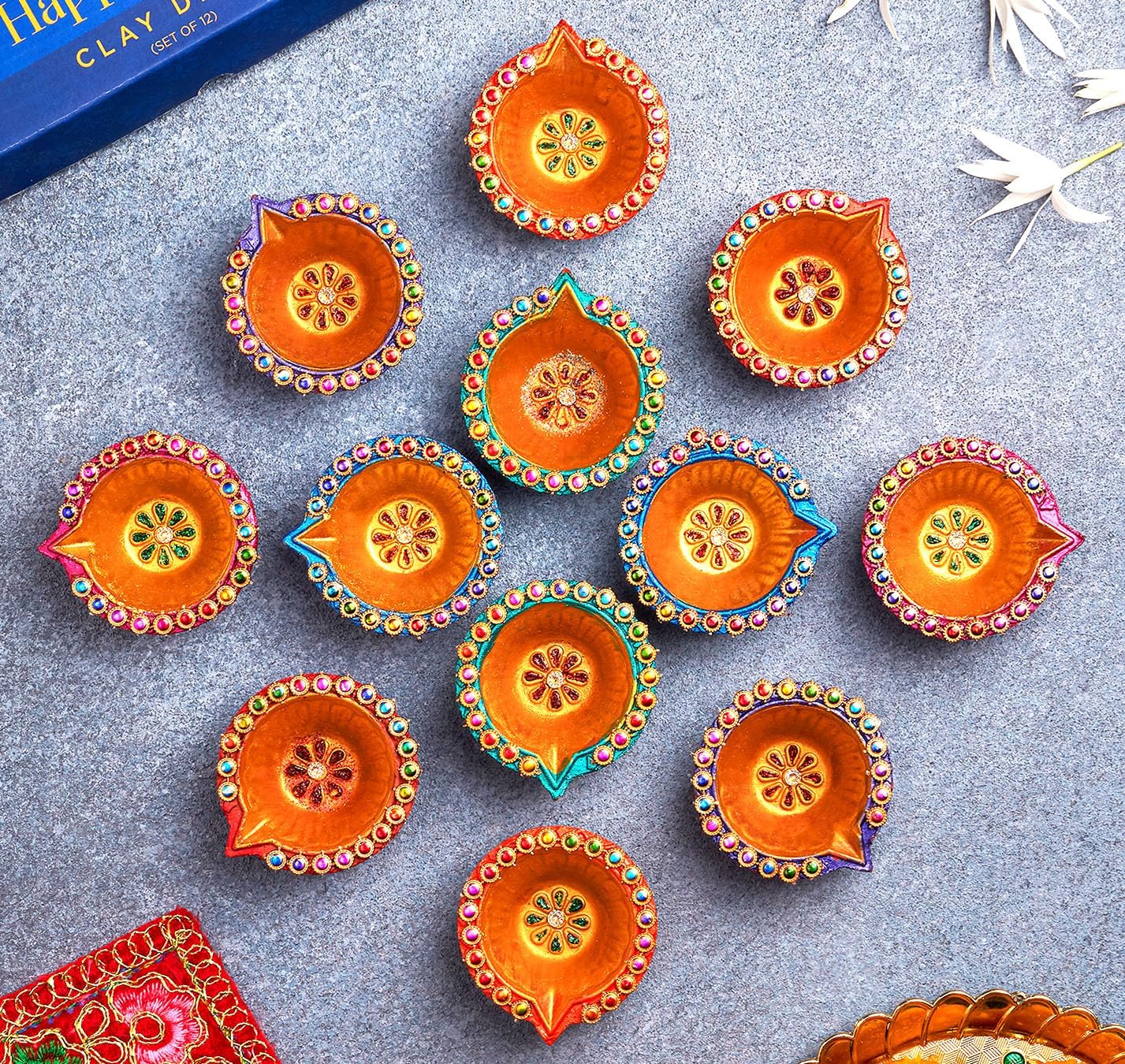 IndoTribe 12Pc Diwali Diyas For Decoration Diwali Decorations For Home Diwali Lights Diwali Decor Diwali Diya Diwali Candle Diwali Gifts For Friends Clay Diya For Diwali Tea Lights Candles Diwali Diya
