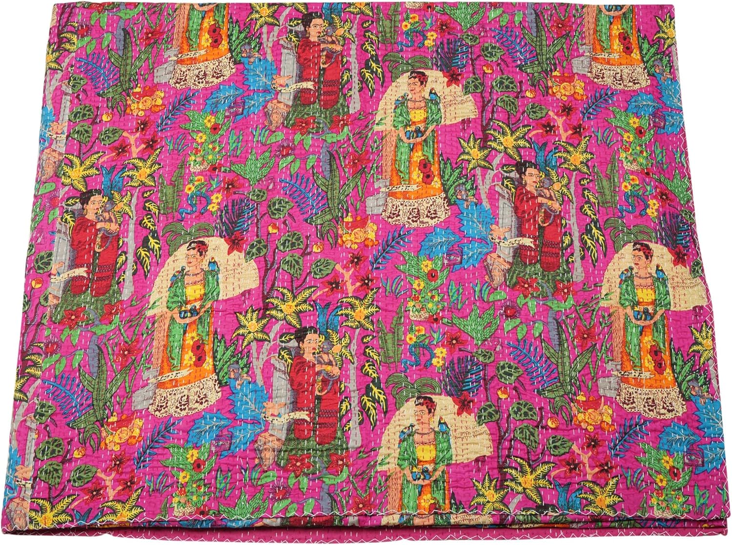 Marubhumi Quilts Indian Handmade, Reversible, Vintage Kantha Quilt, Comforter, Cotton Bedding Bedspread, Dark Pink, Queen - 90 x 108 Inches - Image 3