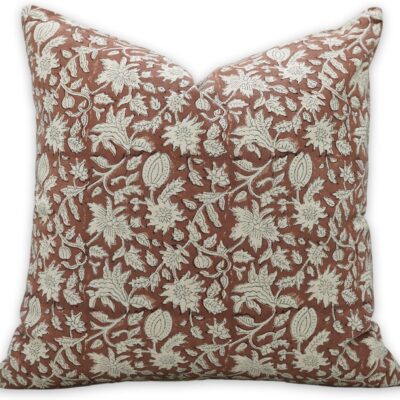 Handmade Block Print Duck Canvas 18X18 Throw Vintage Pillowcase Cushion Cover with Zipper for Sofa, Couch and Bed, Outdoor, Spring, Fall Decoration, Boho Home Décor, Manikarnika, Brown