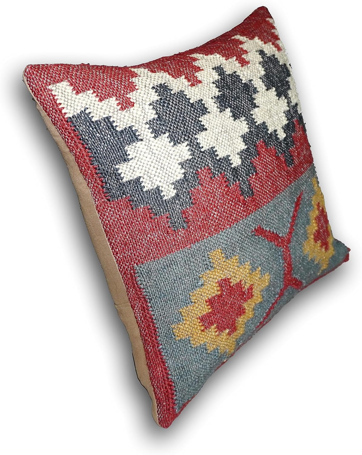 Handmade Wool Jute Cushion Cover - Indian Handloom Comfort, Unique Traditional Fits 18x18 Inchs Cushion. Multicolor - Image 3