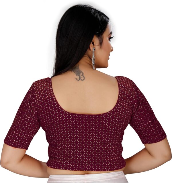 KNETLI Women's Velvet Readymade Blouse Strechable,Round Neck,Half Sleeve - Image 4
