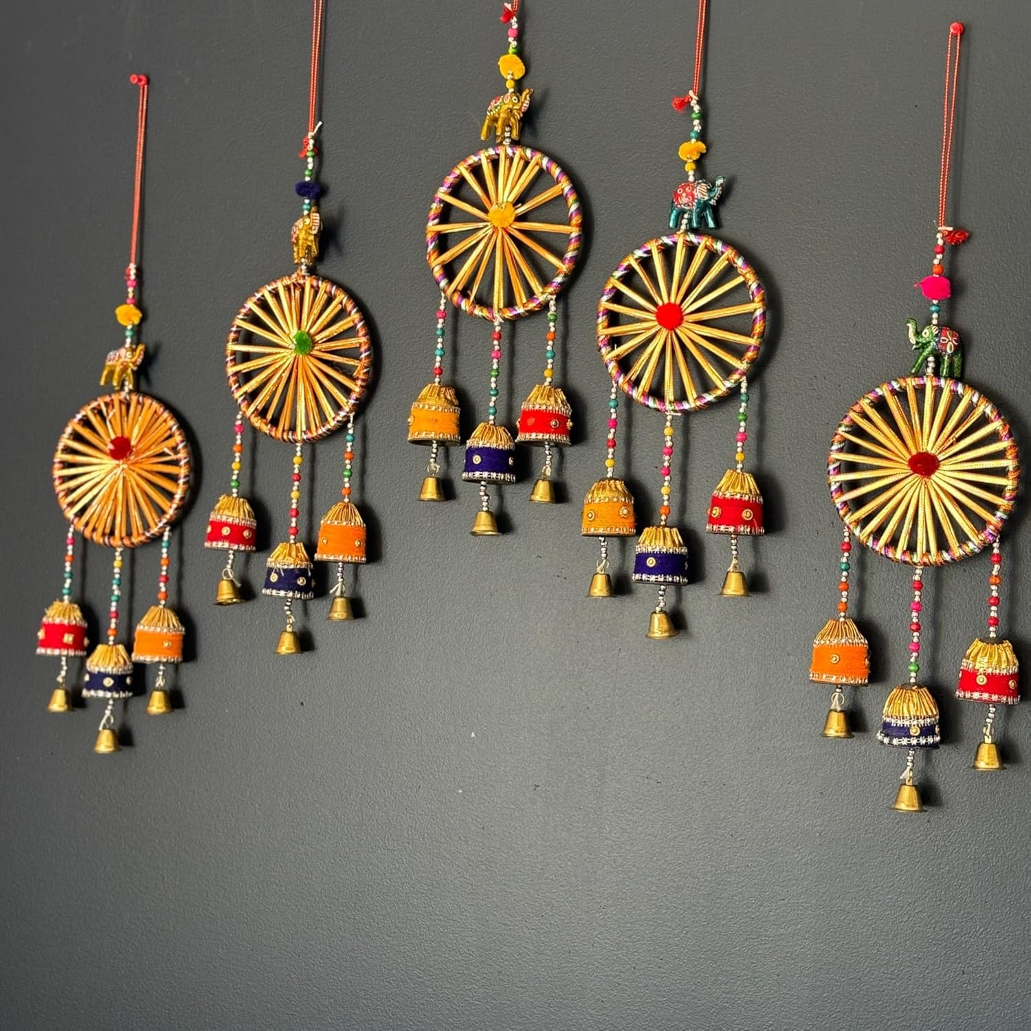 LOVENSPIRE Rajasthani Ring Elephant Wall Door Hangings with Bells Traditional Handicraft Hanging Decorative Latkan for Home Office Decor Diwali Decoration Wall Art Housewarming Gifts