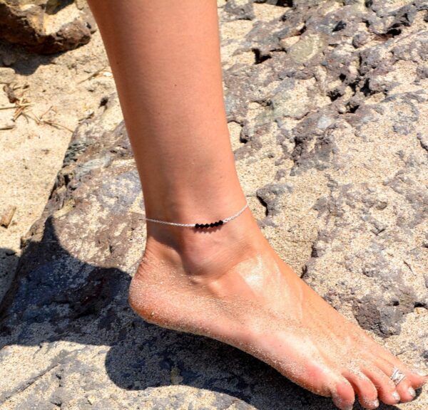 LeSilveStone sterling silver anklet embellished with Jet Black crystals from Swarovski®, chain ankle bracelet, delicate jewelry, beach jewelry, simple dainty crystal anklet/L 10-11.5" - Image 4