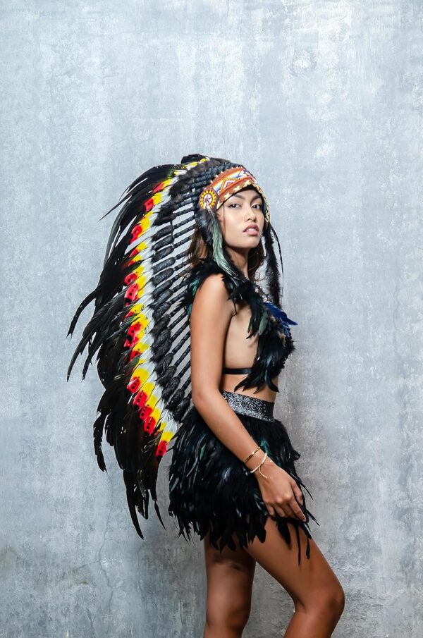 The World Of Feathers Medium Double Feather Headdress Native American Style, Black, ONE SIZE - Image 3