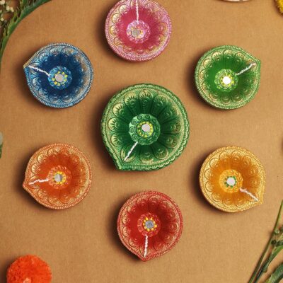 Premium Handmade Terracoaat Set of 7 Multicolor Clay Diya for Diwali/Navratri Decorations Oil Lamp Diwali Clay Diya Tea Light Holder Home Decor Festival Gifts Puja Items - DIYA07HL04