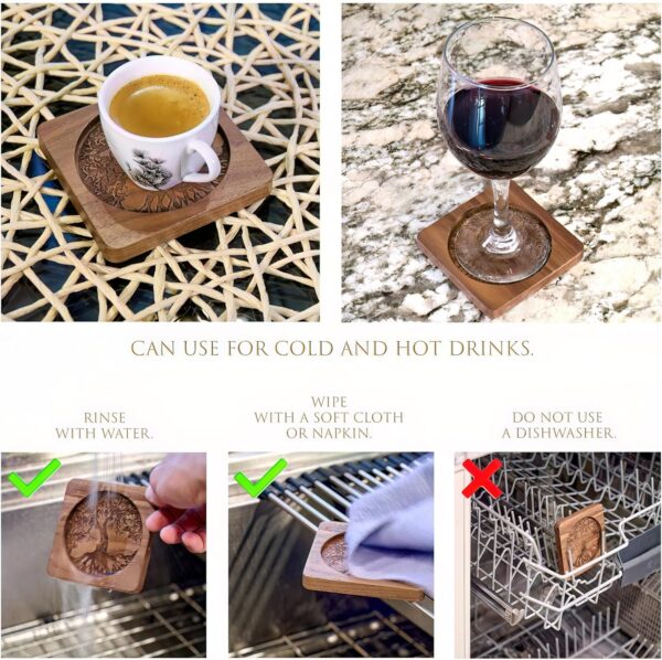 Walnut Coasters Set of 4 with Holder Update November 2024 Wooden Coasters Coasters with Holder Wood Coasters Coasters Cup Coasters for Table Wood Coasters for Drinks Brown Coasters Square Coasters - Image 5