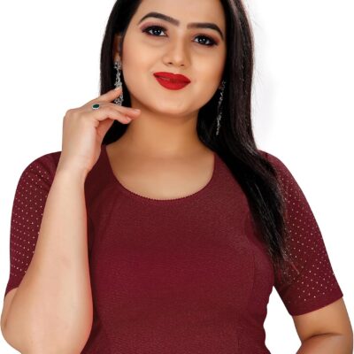 KNETLI Women's Polyester Cotton Readymade Blouse Stretchable,CutOut Fency Back Side