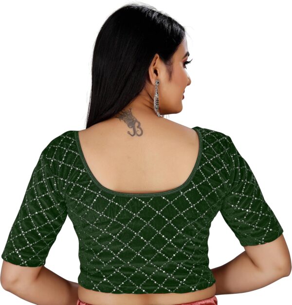 KNETLI Velvet Readymade Blouse- Round Neck, Stretchable, Half Sleeve, Embroidery checks desing - Image 4