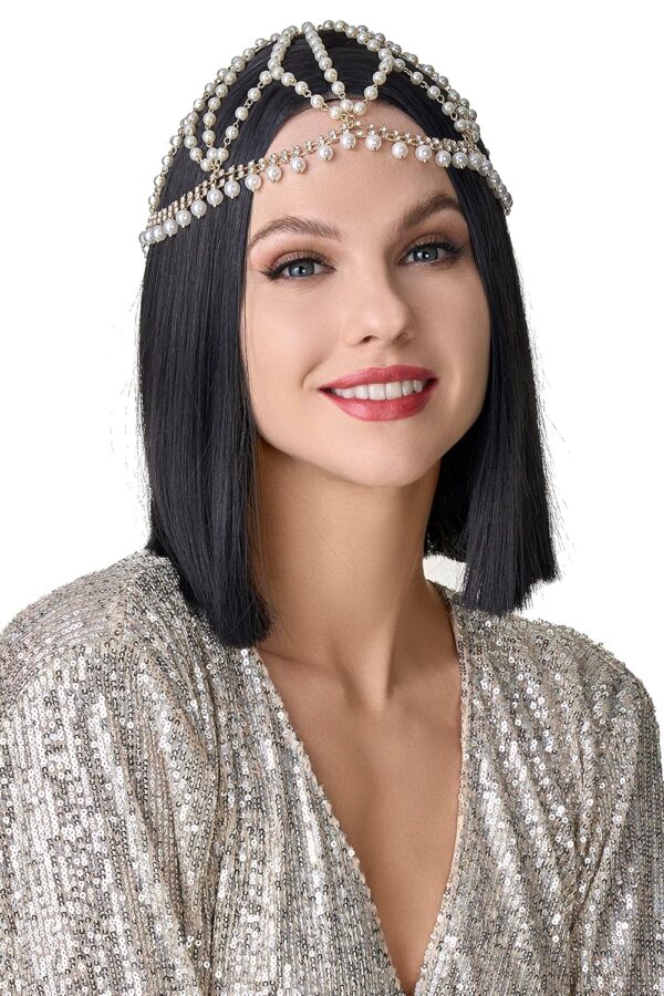 BABEYOND 1920s Crystal Cap Headpiece Rhinestone Head Chain Roaring 20s Great Gatsby Hair Accessories for Art Deco Party