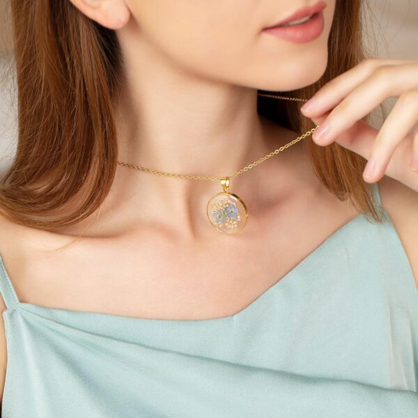 Forget-Me-Not and Queen Anne's Lace Pressed Wildflower Necklace | Gold Pressed Flower Necklace | Personalized Handmade Necklaces for Women | Forget-Me-Not Jewelry | Alaska State Flower Necklace | 18” - Image 5