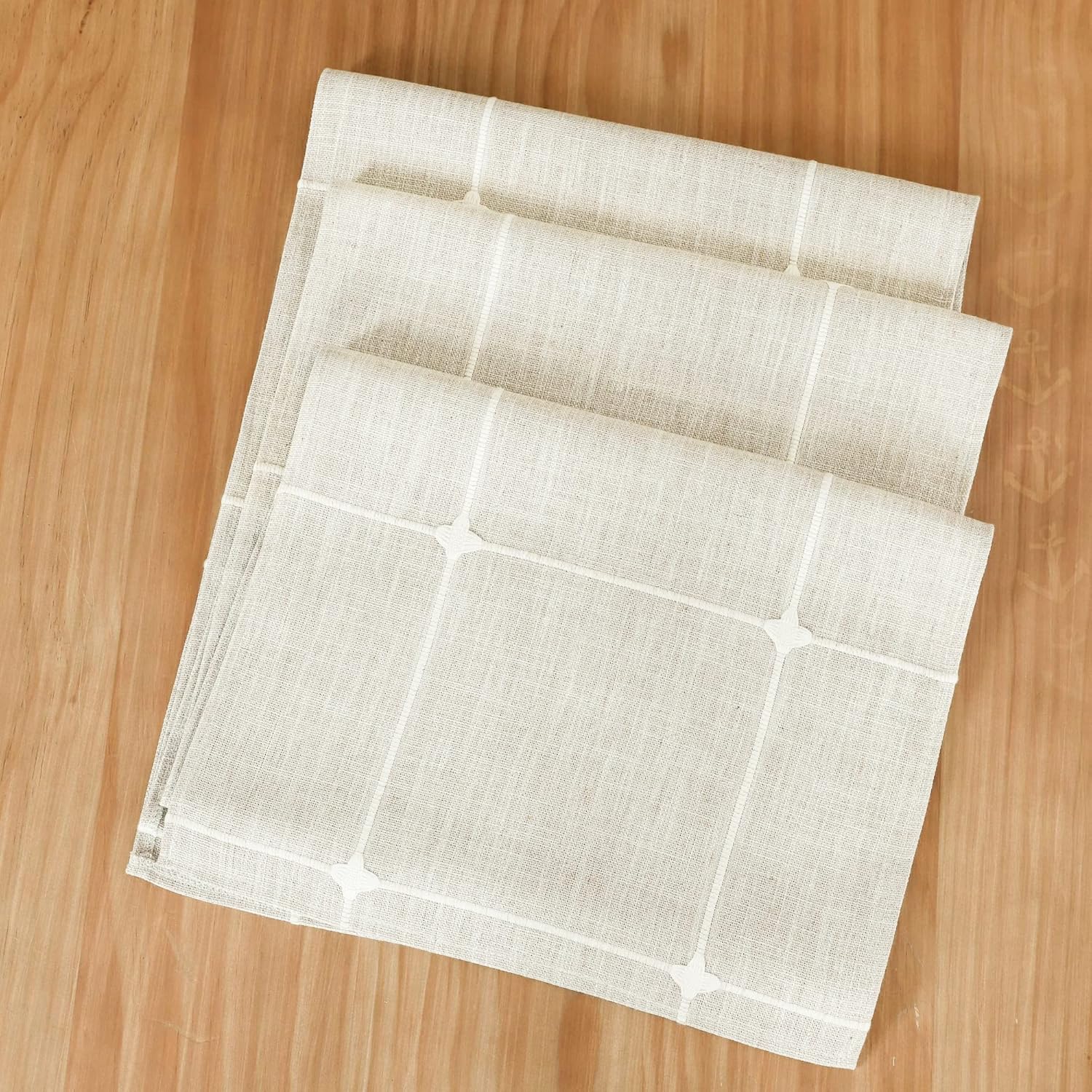 Embroidered Cloth Table Runner Rustic Plaid Farmhouse Table Runners Checkered Rectangle Runnerl for Dinning Dresser Coffee Party Holiday Table Decor Off White 13 x 48 inch - Image 7