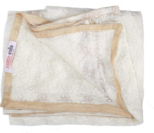 Exotic India Phulkari Dupatta from Punjab with Embroidered Bootis in Self-color Thread - Chiffon - Image 5