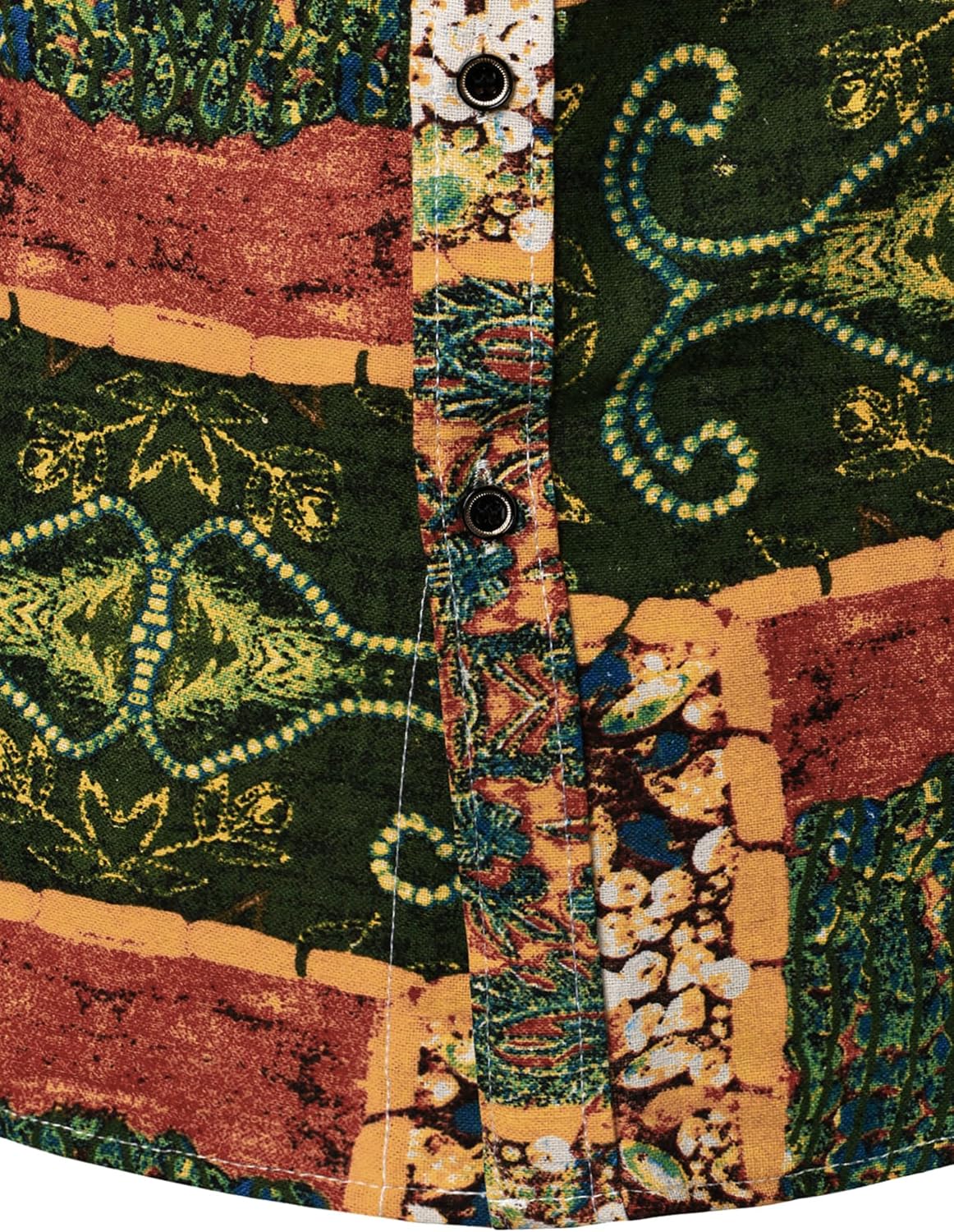 Men's Cotton Linen 70s Disco Retro Traditional Pattern Printed Long Sleeve Button Down Shirt - Image 4