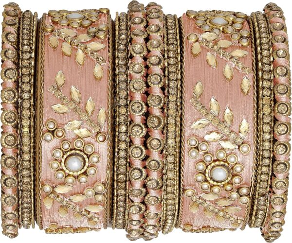Aheli Traditional Wedding Designer Silk Thread Faux Stone Studded Bridal Bangle Set Chuda Indian Ethnic Bollywood Fashion Jewelry Gift for Women Blue - Image 7