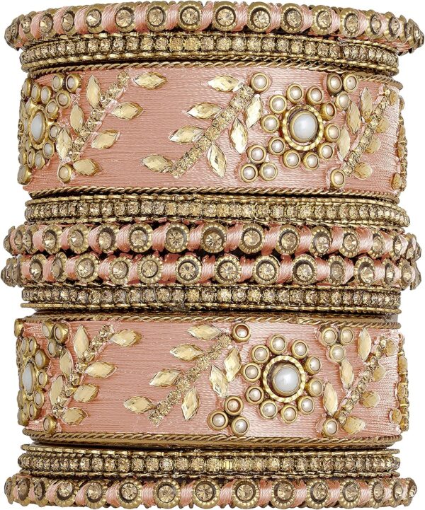 Aheli Traditional Wedding Designer Silk Thread Faux Stone Studded Bridal Bangle Set Chuda Indian Ethnic Bollywood Fashion Jewelry Gift for Women Blue