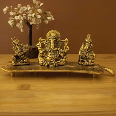 Oxidised Finished Musical Ganesha Brass God Idol Statue Idol Statue Showpiece for Home Office Figurine Religious Pooja Gift Living Room Decoration Home Décor, 22 * 8, Gold