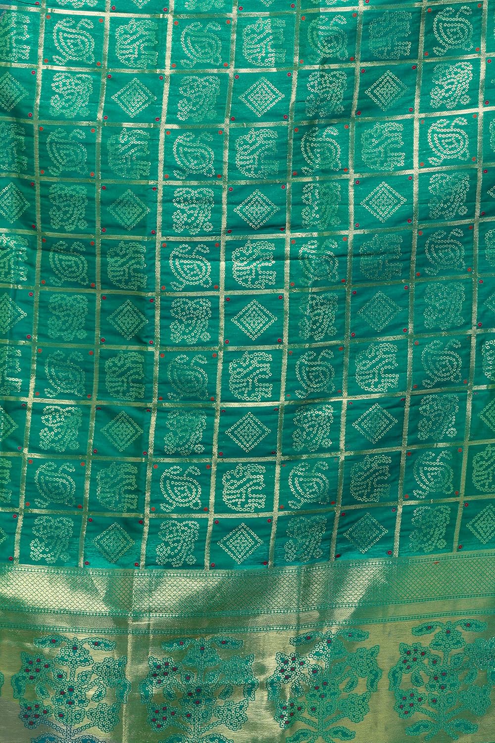 Exotic India Bandhani Gharchola Dupatta with Zari Weave and Brocaded Border - Art Silk - Image 4