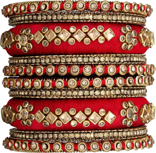 Aheli Velvet Matching Fancy Silk Thread Blue White Chuda Chura Bangle Set Gift for Women Size 2.6"