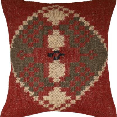 Handmade Wool Jute Cushion Cover - Indian Handloom Comfort, Unique Traditional . Fits 18x18 Inchs Cushion. Multicolor