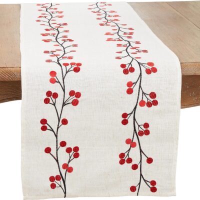 Holiday Cheer Embroidered Berry Table Runner