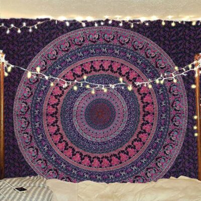 Bless International Indian-hippie-gypsy Bohemian-psychedelic Cotton-mandala Wall-hanging-tapestry-multi-color Large-mandala Hippie-tapestry (Purple Pink, King (88x104Inches)(225x265Cms))