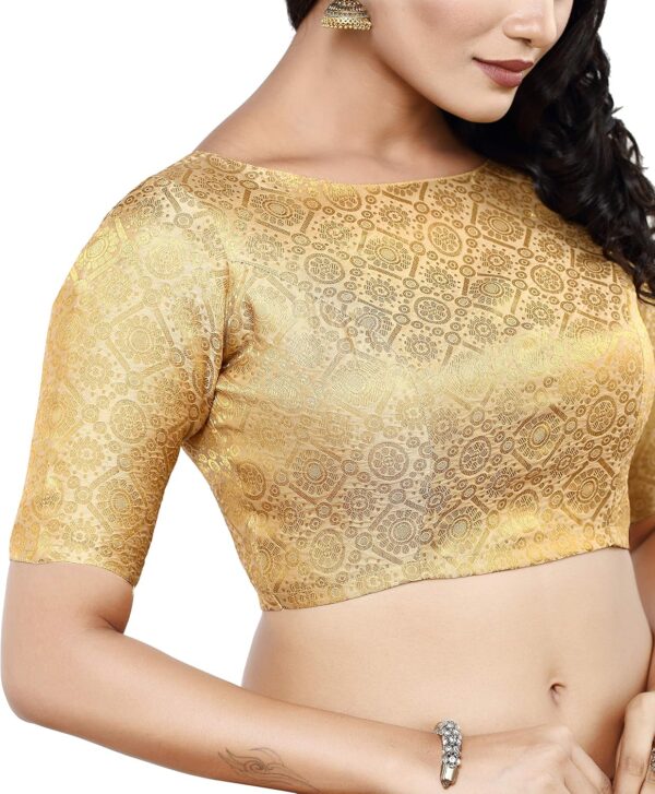 Womens Traditional Rich Banaras Brocade Readymade Saree Blouse - Image 4