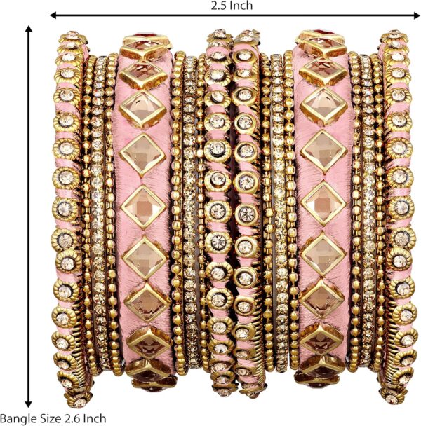 Aheli Matching Floral Kundan Silk Thread Chuda Chura Bangle Set Indian Traditional Bridal Fashion Jewelry Gift for Women - Image 4