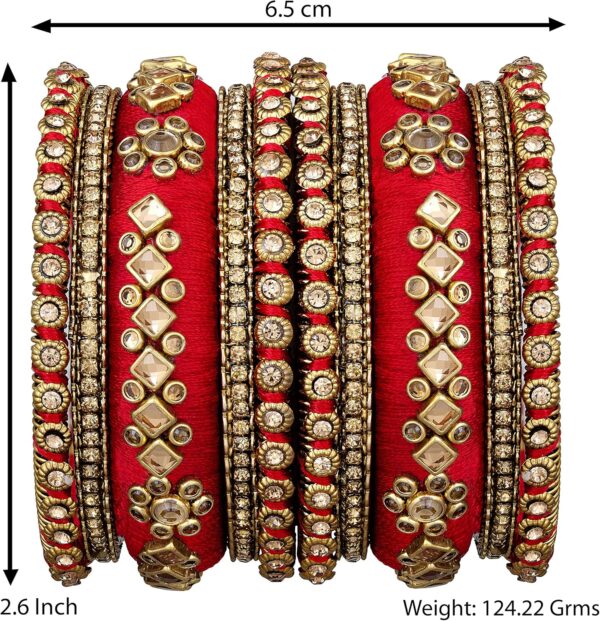 Aheli Velvet Matching Fancy Silk Thread Blue White Chuda Chura Bangle Set Gift for Women Size 2.6" - Image 4