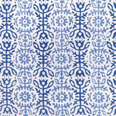 AVKA Studio Hand Block Print Fabric by The Yard - PRECUT 1 Yard 42 Inch Width - 100% Cotton Material - White & Blue Floral Pattern - Light Weight Indian Cloth for Making Summer Dress Tops Projects
