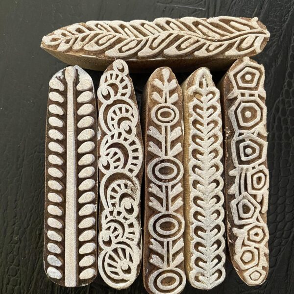 AnNafi® Mehendi Print Blocks| Border Pattern Wooden Stamps (Set of 10)| Fabric Wooden Stamps Border Pattern Printing Blocks| Designer Craft for Mehandi Textile Pottery Saree Border Canvas Painting | - Image 4