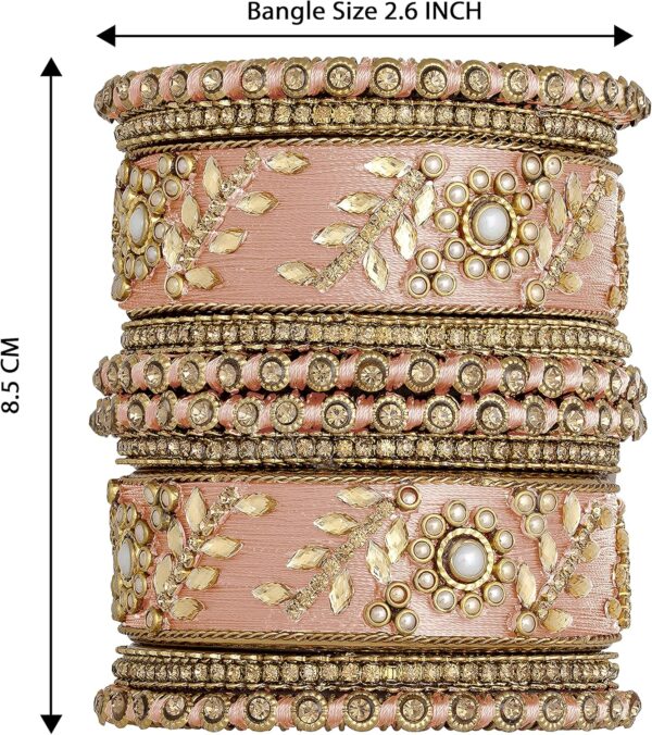 Aheli Traditional Wedding Designer Silk Thread Faux Stone Studded Bridal Bangle Set Chuda Indian Ethnic Bollywood Fashion Jewelry Gift for Women Blue - Image 4