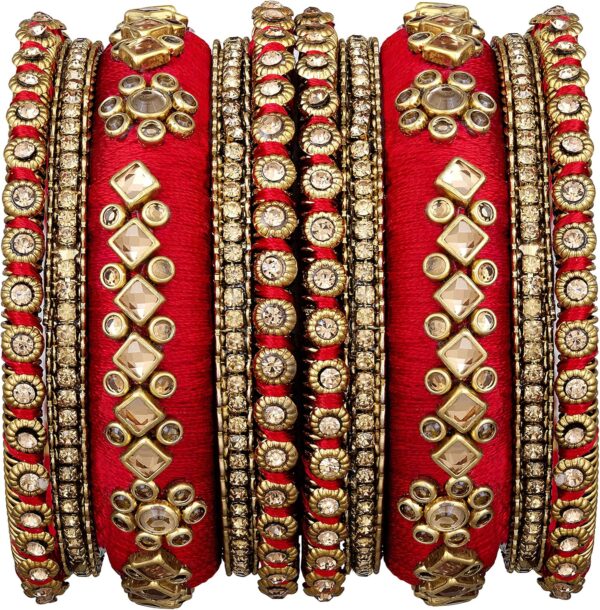 Aheli Velvet Matching Fancy Silk Thread Blue White Chuda Chura Bangle Set Gift for Women Size 2.6" - Image 6