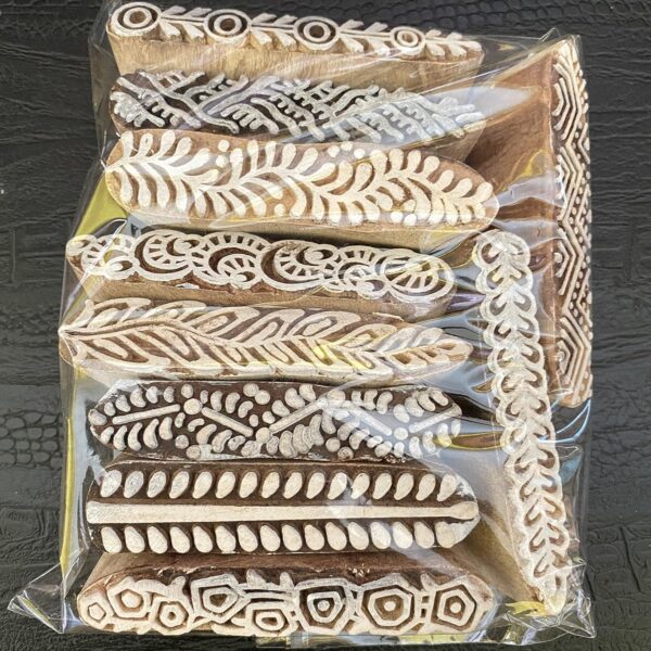 AnNafi® Mehendi Print Blocks| Border Pattern Wooden Stamps (Set of 10)| Fabric Wooden Stamps Border Pattern Printing Blocks| Designer Craft for Mehandi Textile Pottery Saree Border Canvas Painting | - Image 5