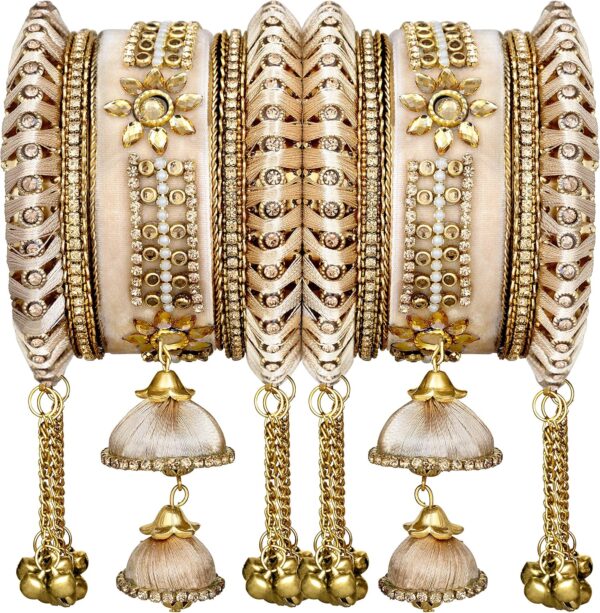 Aheli Wedding Party Designer Velvet Faux Stone Studded Bridal Bangle Set Chuda with Hangings Indian Traditional Ethnic Fashion Jewelry Gift for Women