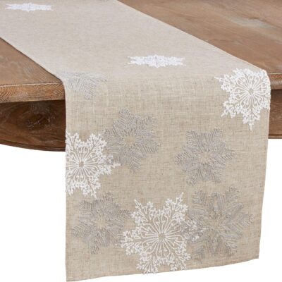 Saro Lifestyle Embroidered Snowflake Table Runner, Natural, 16"x70"