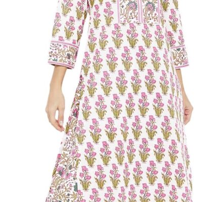 Tissu Women's Cotton Cream & Pink Floral Printed Kurta with Palazzo
