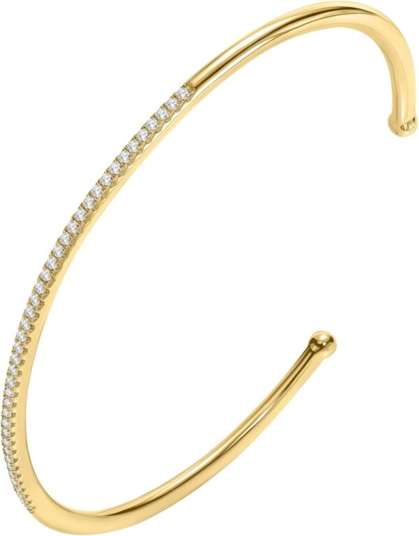 14K White/Yellow Gold Plated Silver Bangle Bracelet With 0.40 TCW Lab Grown Diamond/Moissanite (D-E Color, Round Brilliant Shape, VS Clarity) Bracelet For Women, Gift For Her Jewelry For Women