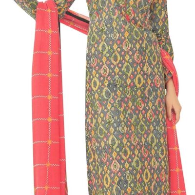 ladyline Women's Casual Cotton Printed Salwar Kameez with Chiffon Dupatta and Pants