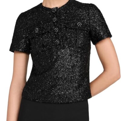 Self Portrait Women's Black Tinsel Boucle Top