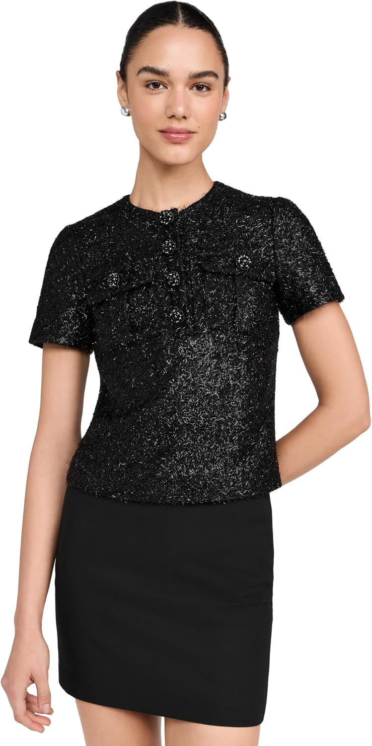 Self Portrait Women's Black Tinsel Boucle Top