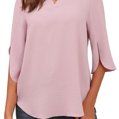 Askyes Women's 2025 Summer Chiffon Blouses Short Sleeve V Neck Tshirts Loose Casual Flowy Dressy Tops for Leggings Blouse