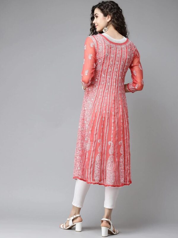 Ada Hand Embroidered Indian Chikankari Traditional Georgette Anarkali Kurta Kurti for Women A411207 - Image 2